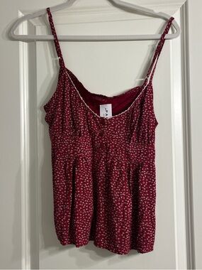 Brandy Melville Burgundy Floral Smocked Spaghetti Strap Cami